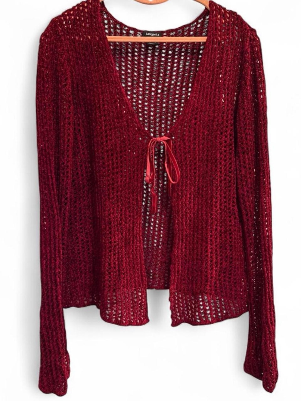 Lange Open-Weave Tie-Front Cardigan - Burgundy